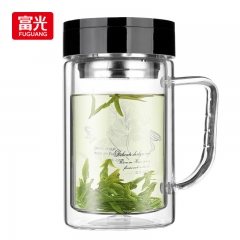 富光雙層玻璃杯商務泡茶杯子 320ml黑色