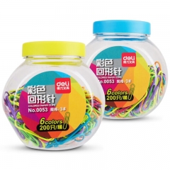 得力(deli)3#鍍鎳時(shí)尚彩色防銹曲別針回形針 200枚/桶 0053