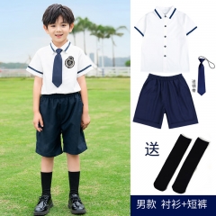 米詩(shī)德（MISHIDE）畢業(yè)照服裝小學(xué)生夏季短袖襯衫款校服班服 6665男款配黑色襪子 180CM